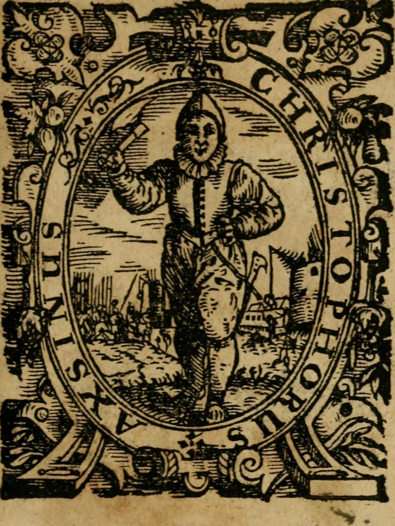 An illustration from Warnung vor dem Gifft der Caluinischen Sacramentschwermerey : vnd vor andern gefehrlichen Auslegungen der heiligen Schrifft, so in Caluinischen Büchern hin vnd wider versteckt, gefunden werden, 1593, leaf 158