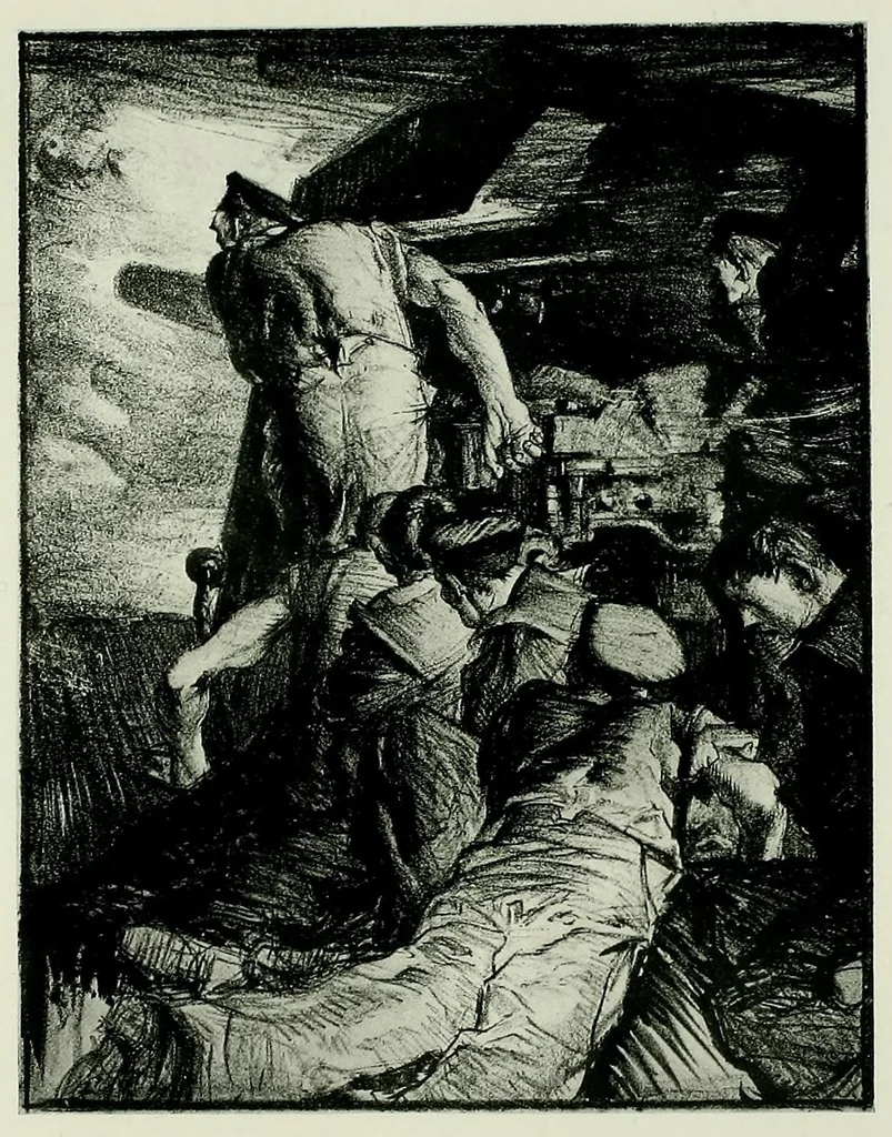 An illustration from War paintings & drawings by British artists, exhibited under the auspices of the Ministry of information, London;, 1919, leaf 71