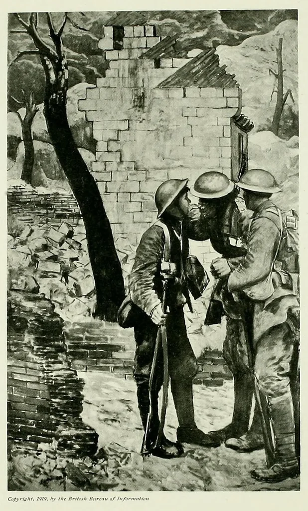 An illustration from War paintings & drawings by British artists, exhibited under the auspices of the Ministry of information, London;, 1919, leaf 85