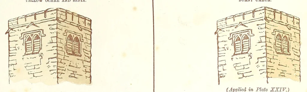 An illustration from Water colour without a master : upwards of two hundred examples of separate objects in landscape shown under various tints and afterwards composed into pictures : to which is added an index of tints, showing at a glance the various powers of the several colours and their compounds, 1855, leaf 25