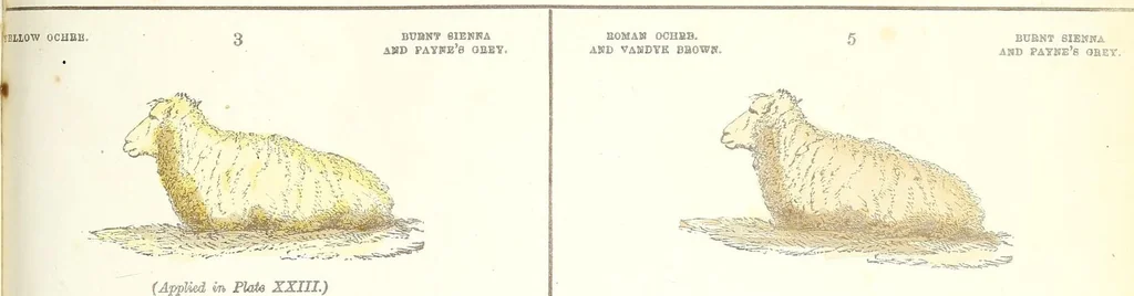 An illustration from Water colour without a master : upwards of two hundred examples of separate objects in landscape shown under various tints and afterwards composed into pictures : to which is added an index of tints, showing at a glance the various powers of the several colours and their compounds, 1855, leaf 43