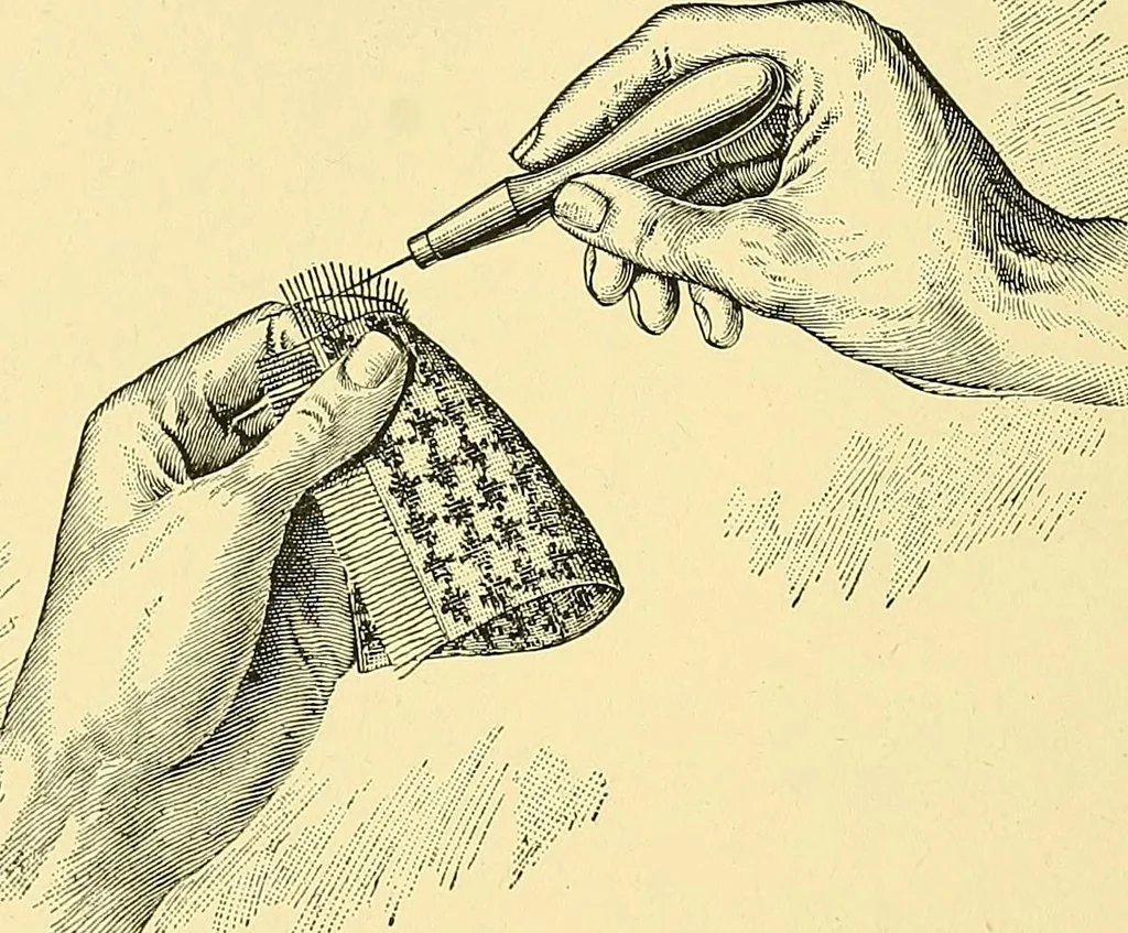 An illustration from Weave construction and cloth analysis : glossary of weaves, elementary textile designing, analysis of cotton fabrics, analysis of woolen and worsted fabrics, twill weaves and derivatives, satin and other weaves, combination weaves, construction of spot weaves, weaves for backed cotton fabrics, 1905, leaf 115