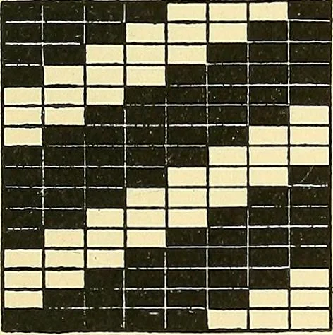 An illustration from Weave construction and cloth analysis : glossary of weaves, elementary textile designing, analysis of cotton fabrics, analysis of woolen and worsted fabrics, twill weaves and derivatives, satin and other weaves, combination weaves, construction of spot weaves, weaves for backed cotton fabrics, 1905, leaf 142