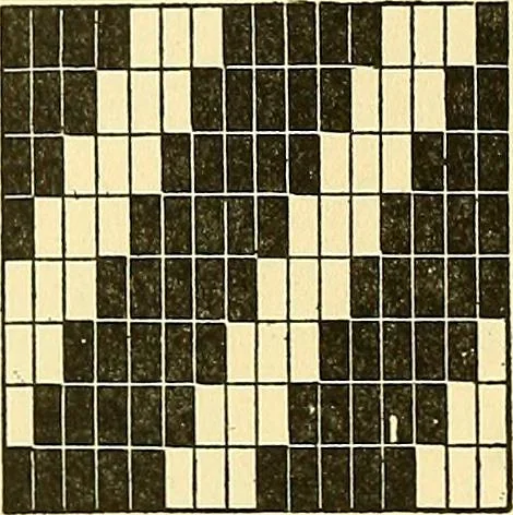 An illustration from Weave construction and cloth analysis : glossary of weaves, elementary textile designing, analysis of cotton fabrics, analysis of woolen and worsted fabrics, twill weaves and derivatives, satin and other weaves, combination weaves, construction of spot weaves, weaves for backed cotton fabrics, 1905, leaf 143