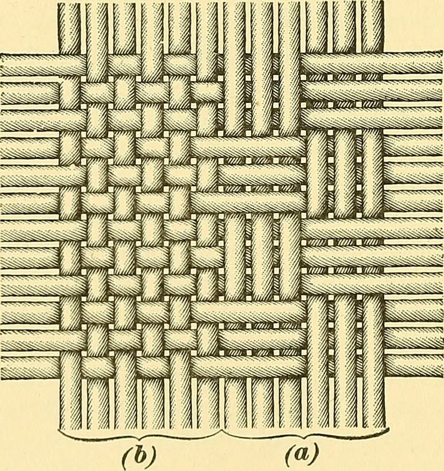 An illustration from Weave construction and cloth analysis : glossary of weaves, elementary textile designing, analysis of cotton fabrics, analysis of woolen and worsted fabrics, twill weaves and derivatives, satin and other weaves, combination weaves, construction of spot weaves, weaves for backed cotton fabrics, 1905, leaf 195