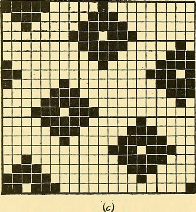 An illustration from Weave construction and cloth analysis : glossary of weaves, elementary textile designing, analysis of cotton fabrics, analysis of woolen and worsted fabrics, twill weaves and derivatives, satin and other weaves, combination weaves, construction of spot weaves, weaves for backed cotton fabrics, 1905, leaf 227