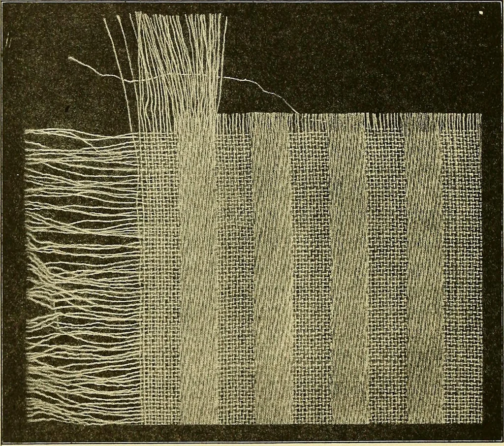 An illustration from Weave construction and cloth analysis : glossary of weaves, elementary textile designing, analysis of cotton fabrics, analysis of woolen and worsted fabrics, twill weaves and derivatives, satin and other weaves, combination weaves, construction of spot weaves, weaves for backed cotton fabrics, 1905, leaf 87