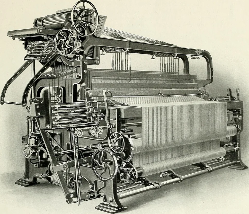 An illustration from Weaving machinery for cotton, silk, woolen, worsted and special fabrics, 1919, leaf 12