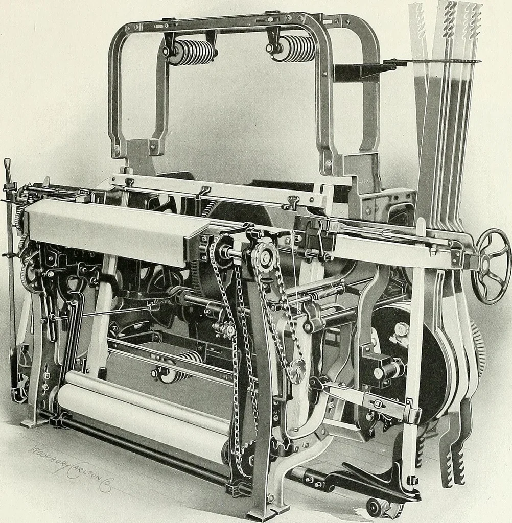 An illustration from Weaving machinery for cotton, silk, woolen, worsted and special fabrics, 1919, leaf 54