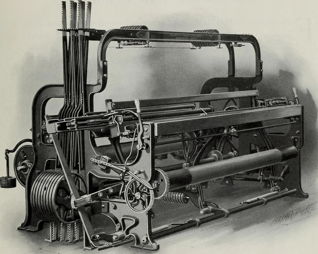An illustration from Weaving machinery for cotton, silk, woolen, worsted and special fabrics, 1918, leaf 18