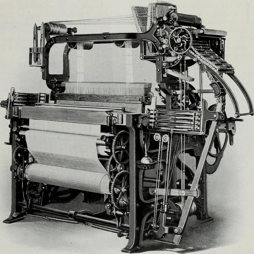 An illustration from Weaving machinery for cotton, silk, woolen, worsted and special fabrics, 1918, leaf 28