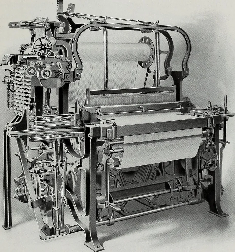An illustration from Weaving machinery for cotton, silk, woolen, worsted and special fabrics, 1918, leaf 44