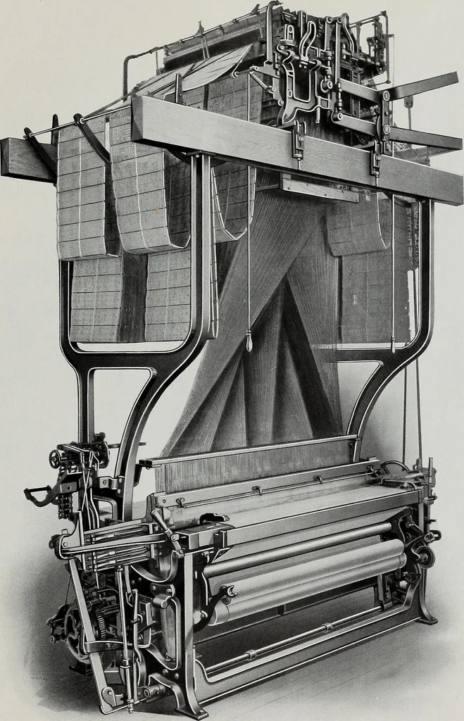 An illustration from Weaving machinery for cotton, silk, woolen, worsted and special fabrics, 1918, leaf 48