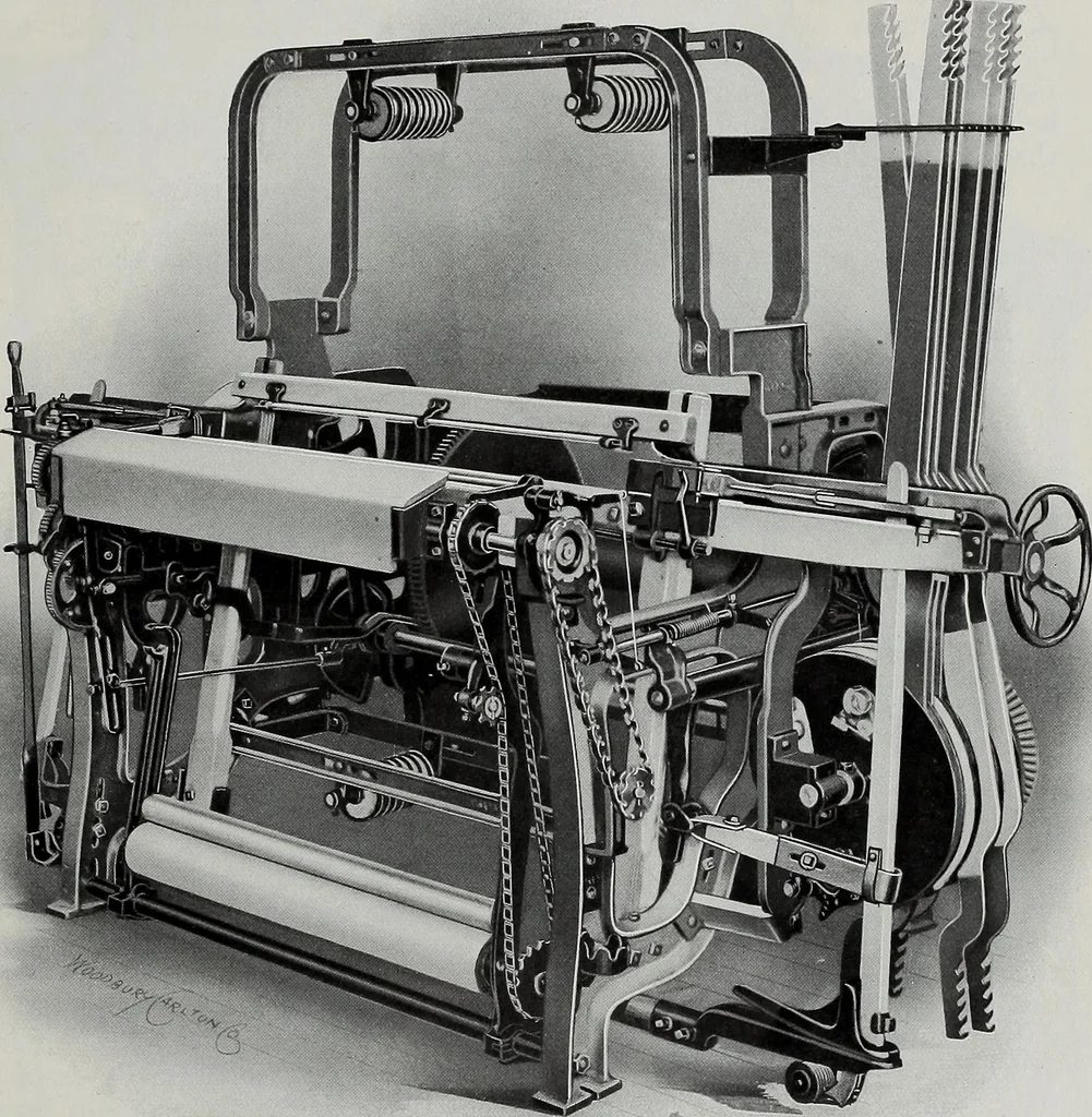 An illustration from Weaving machinery for cotton, silk, woolen, worsted and special fabrics, 1918, leaf 50