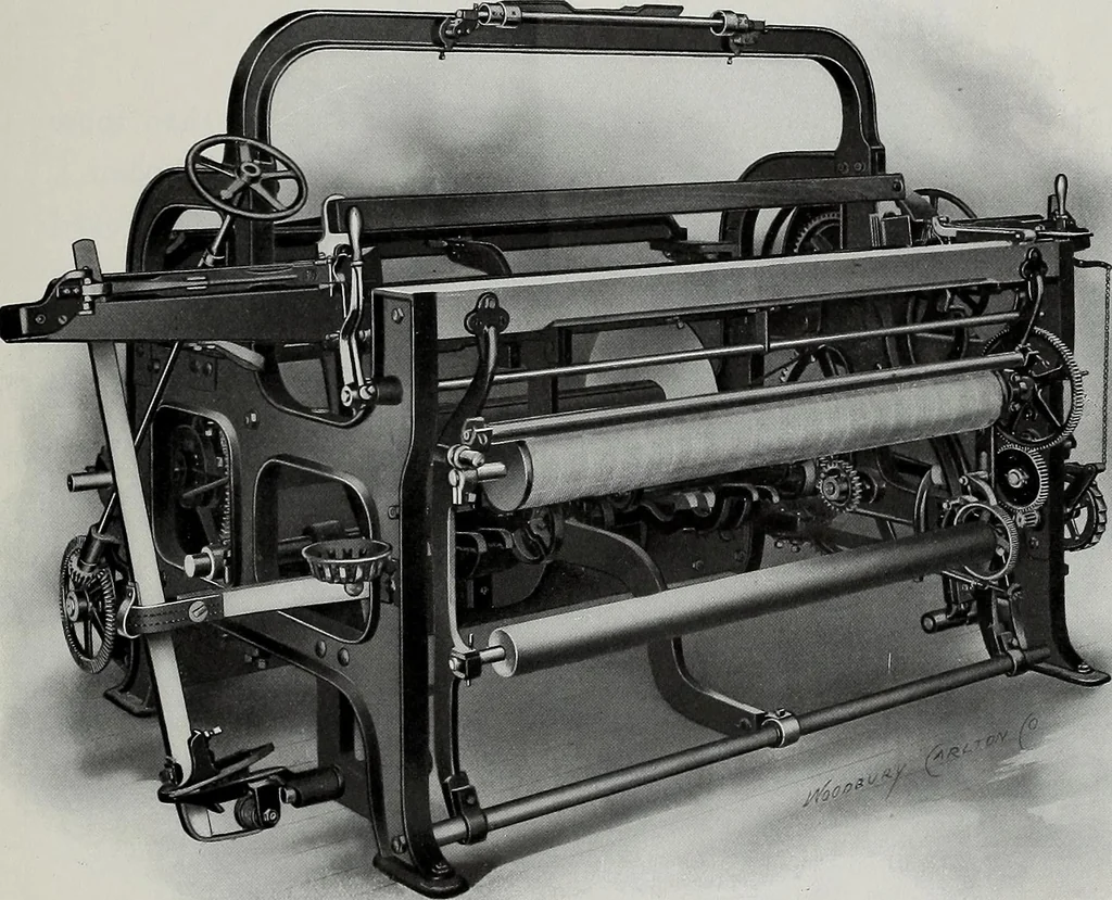 An illustration from Weaving machinery for cotton, silk, woolen, worsted and special fabrics, 1918, leaf 58
