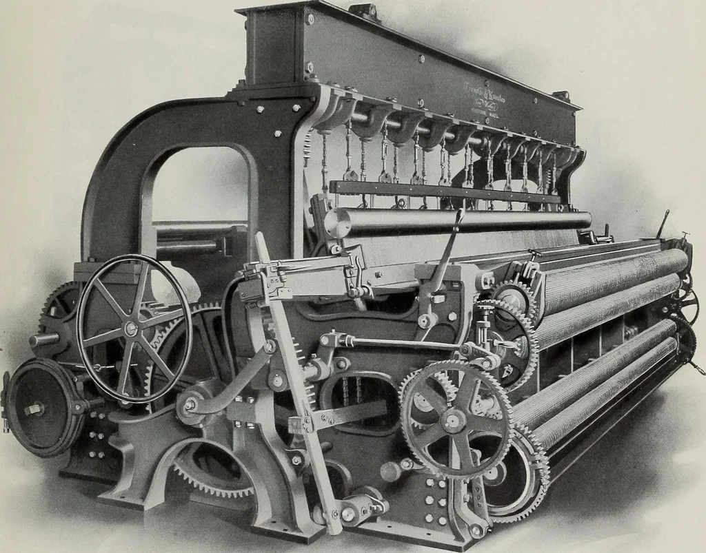 An illustration from Weaving machinery for cotton, silk, woolen, worsted and special fabrics, 1918, leaf 68