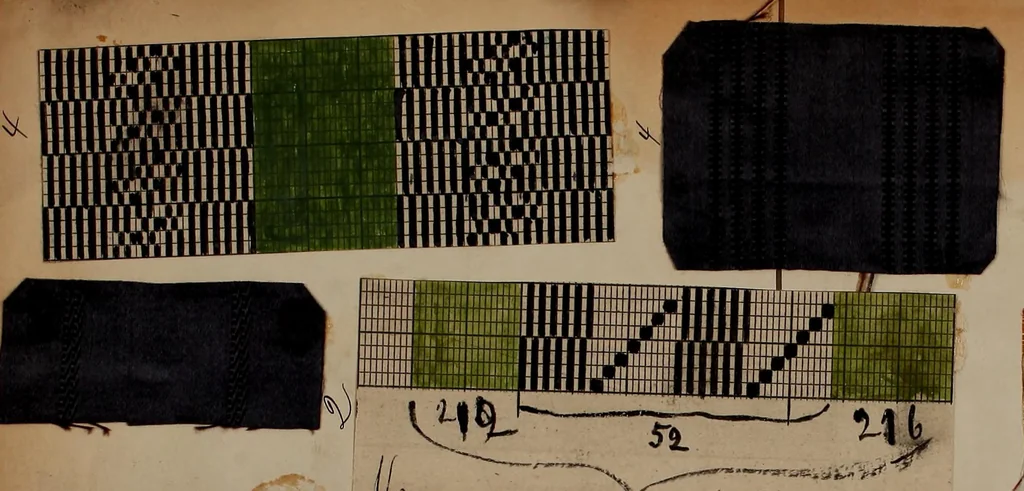 An illustration from [Weaving pattern and sample book, 1900, leaf 69