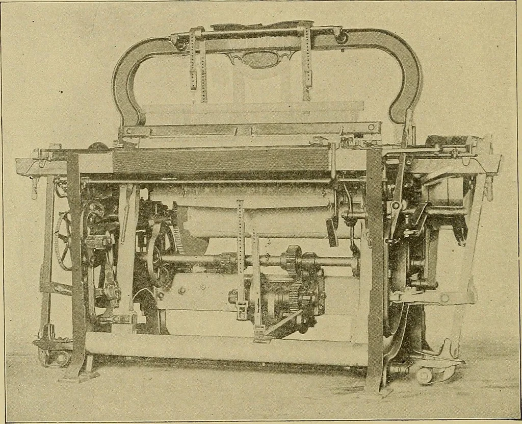 An illustration from Weaving; a practical guide to the mechanical construction, operation, and care of weaving machinery, and all details of the mechanical processes involved in weaving, 1909, leaf 107
