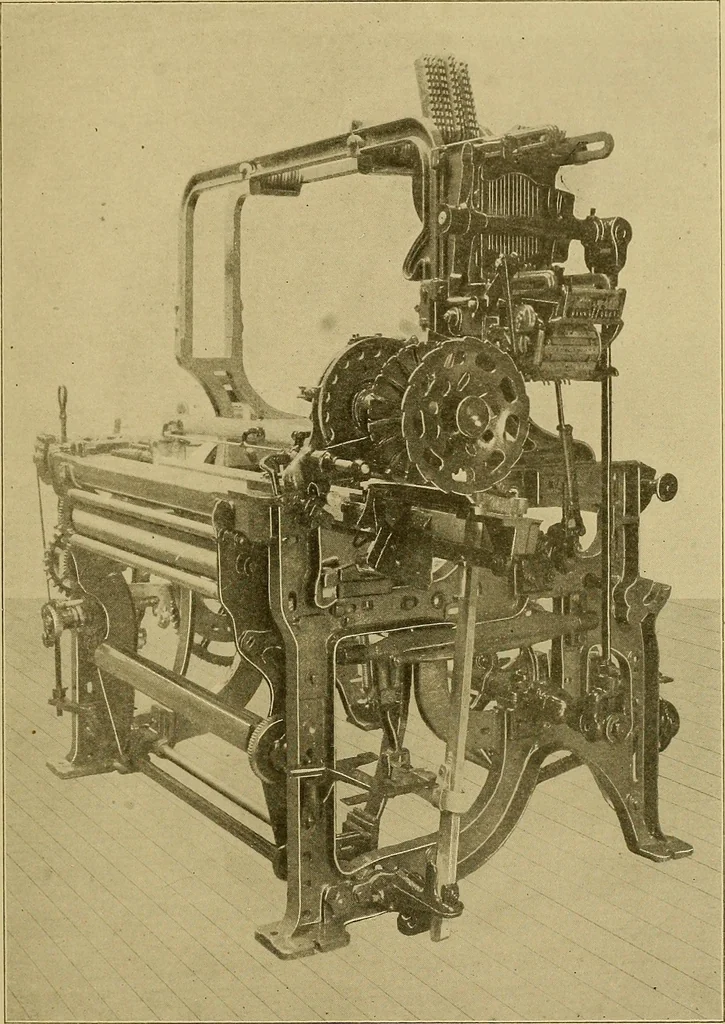 An illustration from Weaving; a practical guide to the mechanical construction, operation, and care of weaving machinery, and all details of the mechanical processes involved in weaving, 1909, leaf 136
