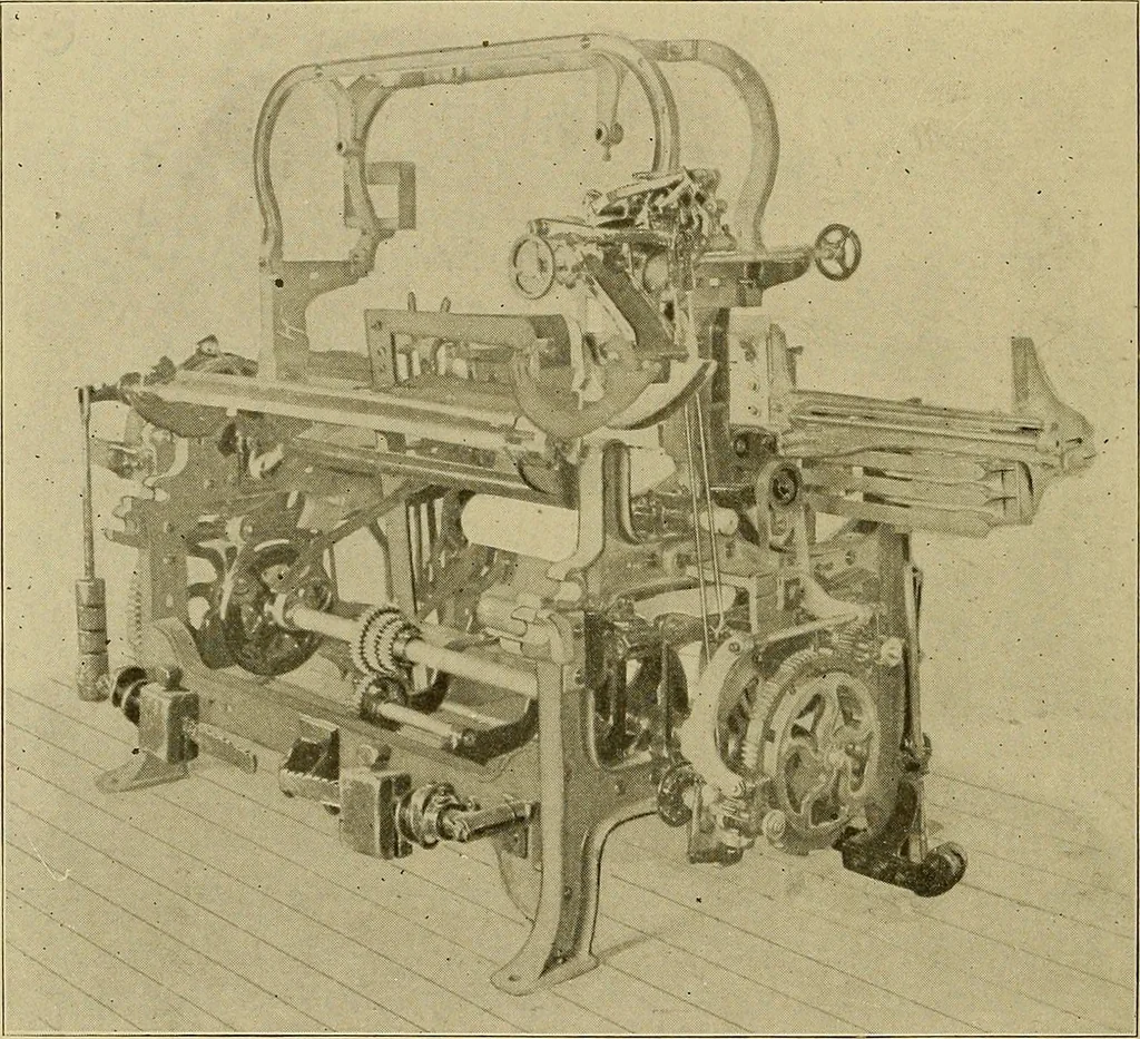 An illustration from Weaving; a practical guide to the mechanical construction, operation, and care of weaving machinery, and all details of the mechanical processes involved in weaving, 1909, leaf 215