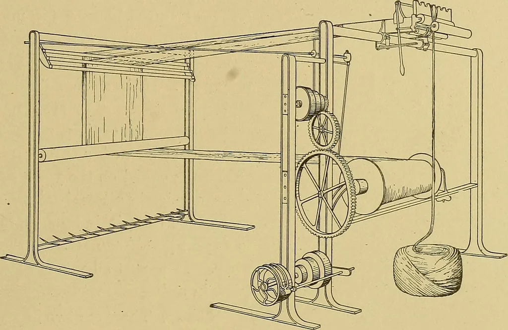 An illustration from Weaving; a practical guide to the mechanical construction, operation, and care of weaving machinery, and all details of the mechanical processes involved in weaving, 1909, leaf 44