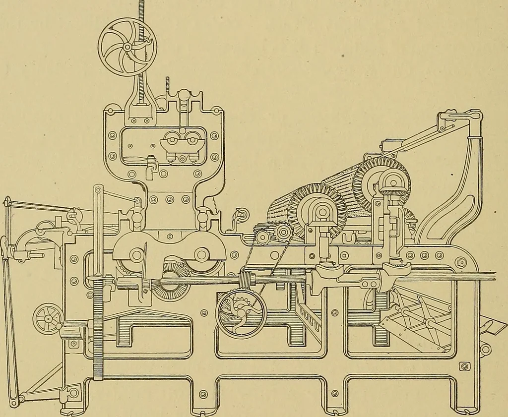 An illustration from Weaving; a practical guide to the mechanical construction, operation, and care of weaving machinery, and all details of the mechanical processes involved in weaving, 1909, leaf 69