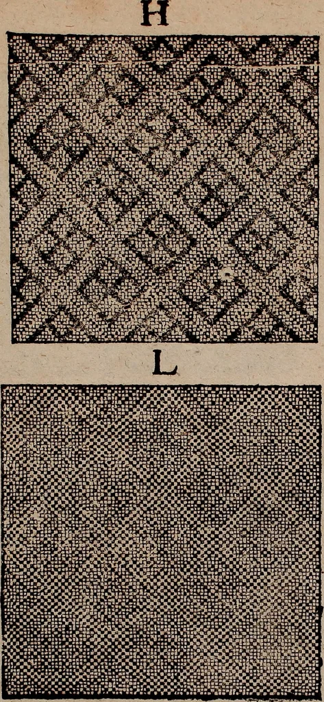 An illustration from Nützliches in lauter auserlesenen, wohl-approbirt- und meistentheils neu-inventirten Mustern bestehendes, Weber-Bild-Buch : als, zwey und siebenzig gesteinten Zeichnungen, von 15. bis auf 40. schäfftig und 32. Stück 16. und 20. schäfftigen Hin- und Wieder-Mödel, auch allerhand der nettesten Gattung von roth-gestreifften Arbeiten, sammt denen dazu gehörigen Zügen und Schnürungen : ingleichen allerhand nöthigen Bildern, auch Doppel-Kellisch, und einer Art von den Damast-Boden, 8. Flügel auf einen Bruch : dann eine Anweisung, wie sich diese Art Züg und Bilder zu halben Brüchen theilen, zerlegen, auch Doppel-Kellisch-Bilder so, wie man sie zum Gebrauch nöthig, selbst versetzen und verändern kan : wobey auch einer jeden Gattung insonderheit eine schrifftliche Anleitung voran gedruckt worden, 1783, leaf 188