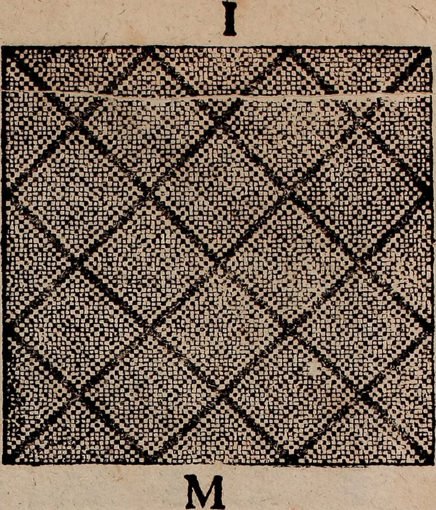 An illustration from Nützliches in lauter auserlesenen, wohl-approbirt- und meistentheils neu-inventirten Mustern bestehendes, Weber-Bild-Buch : als, zwey und siebenzig gesteinten Zeichnungen, von 15. bis auf 40. schäfftig und 32. Stück 16. und 20. schäfftigen Hin- und Wieder-Mödel, auch allerhand der nettesten Gattung von roth-gestreifften Arbeiten, sammt denen dazu gehörigen Zügen und Schnürungen : ingleichen allerhand nöthigen Bildern, auch Doppel-Kellisch, und einer Art von den Damast-Boden, 8. Flügel auf einen Bruch : dann eine Anweisung, wie sich diese Art Züg und Bilder zu halben Brüchen theilen, zerlegen, auch Doppel-Kellisch-Bilder so, wie man sie zum Gebrauch nöthig, selbst versetzen und verändern kan : wobey auch einer jeden Gattung insonderheit eine schrifftliche Anleitung voran gedruckt worden, 1783, leaf 188