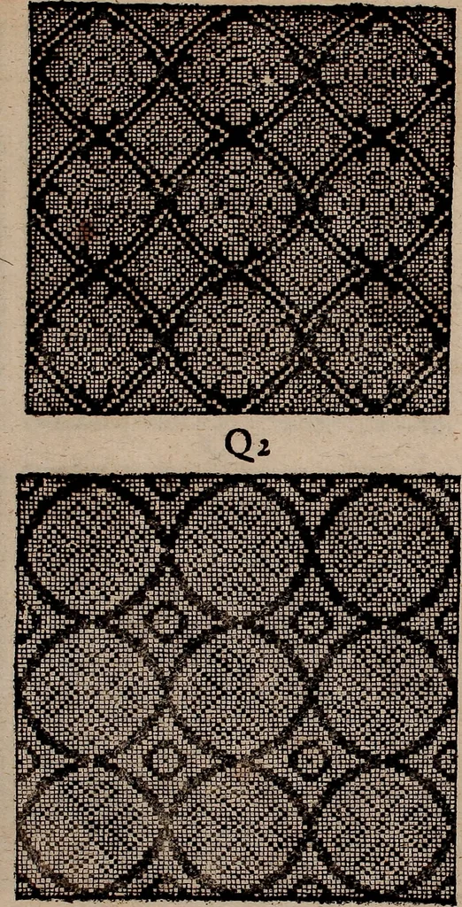 An illustration from Nützliches in lauter auserlesenen, wohl-approbirt- und meistentheils neu-inventirten Mustern bestehendes, Weber-Bild-Buch : als, zwey und siebenzig gesteinten Zeichnungen, von 15. bis auf 40. schäfftig und 32. Stück 16. und 20. schäfftigen Hin- und Wieder-Mödel, auch allerhand der nettesten Gattung von roth-gestreifften Arbeiten, sammt denen dazu gehörigen Zügen und Schnürungen : ingleichen allerhand nöthigen Bildern, auch Doppel-Kellisch, und einer Art von den Damast-Boden, 8. Flügel auf einen Bruch : dann eine Anweisung, wie sich diese Art Züg und Bilder zu halben Brüchen theilen, zerlegen, auch Doppel-Kellisch-Bilder so, wie man sie zum Gebrauch nöthig, selbst versetzen und verändern kan : wobey auch einer jeden Gattung insonderheit eine schrifftliche Anleitung voran gedruckt worden, 1783, leaf 190