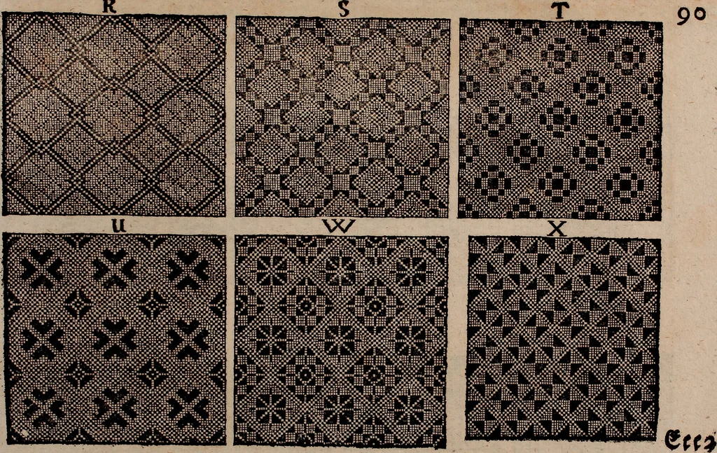 An illustration from Nützliches in lauter auserlesenen, wohl-approbirt- und meistentheils neu-inventirten Mustern bestehendes, Weber-Bild-Buch : als, zwey und siebenzig gesteinten Zeichnungen, von 15. bis auf 40. schäfftig und 32. Stück 16. und 20. schäfftigen Hin- und Wieder-Mödel, auch allerhand der nettesten Gattung von roth-gestreifften Arbeiten, sammt denen dazu gehörigen Zügen und Schnürungen : ingleichen allerhand nöthigen Bildern, auch Doppel-Kellisch, und einer Art von den Damast-Boden, 8. Flügel auf einen Bruch : dann eine Anweisung, wie sich diese Art Züg und Bilder zu halben Brüchen theilen, zerlegen, auch Doppel-Kellisch-Bilder so, wie man sie zum Gebrauch nöthig, selbst versetzen und verändern kan : wobey auch einer jeden Gattung insonderheit eine schrifftliche Anleitung voran gedruckt worden, 1783, leaf 192