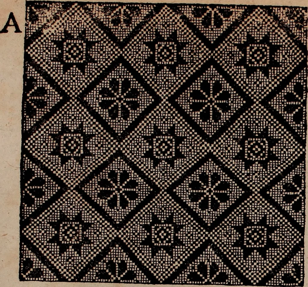 An illustration from Nützliches in lauter auserlesenen, wohl-approbirt- und meistentheils neu-inventirten Mustern bestehendes, Weber-Bild-Buch : als, zwey und siebenzig gesteinten Zeichnungen, von 15. bis auf 40. schäfftig und 32. Stück 16. und 20. schäfftigen Hin- und Wieder-Mödel, auch allerhand der nettesten Gattung von roth-gestreifften Arbeiten, sammt denen dazu gehörigen Zügen und Schnürungen : ingleichen allerhand nöthigen Bildern, auch Doppel-Kellisch, und einer Art von den Damast-Boden, 8. Flügel auf einen Bruch : dann eine Anweisung, wie sich diese Art Züg und Bilder zu halben Brüchen theilen, zerlegen, auch Doppel-Kellisch-Bilder so, wie man sie zum Gebrauch nöthig, selbst versetzen und verändern kan : wobey auch einer jeden Gattung insonderheit eine schrifftliche Anleitung voran gedruckt worden, 1783, leaf 196