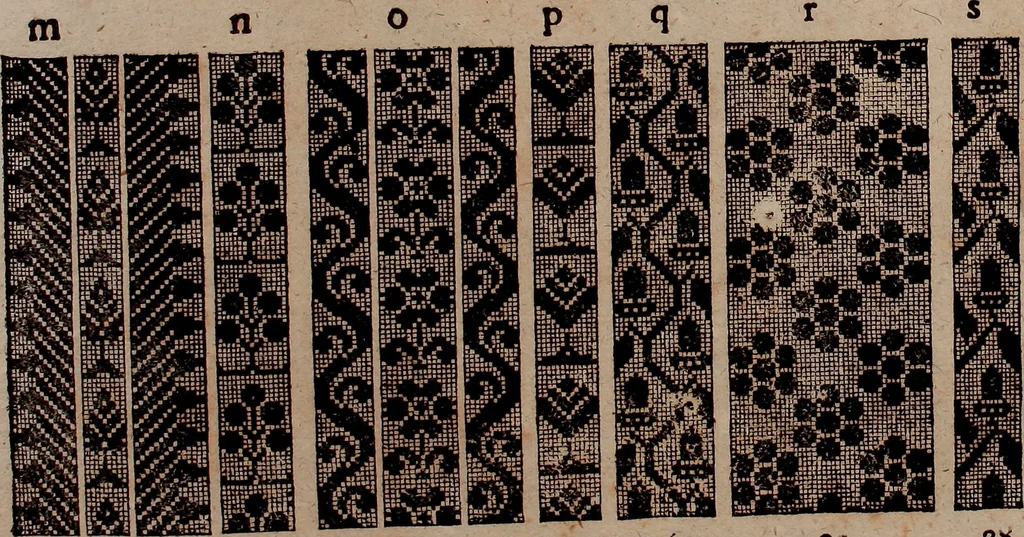 An illustration from Nützliches in lauter auserlesenen, wohl-approbirt- und meistentheils neu-inventirten Mustern bestehendes, Weber-Bild-Buch : als, zwey und siebenzig gesteinten Zeichnungen, von 15. bis auf 40. schäfftig und 32. Stück 16. und 20. schäfftigen Hin- und Wieder-Mödel, auch allerhand der nettesten Gattung von roth-gestreifften Arbeiten, sammt denen dazu gehörigen Zügen und Schnürungen : ingleichen allerhand nöthigen Bildern, auch Doppel-Kellisch, und einer Art von den Damast-Boden, 8. Flügel auf einen Bruch : dann eine Anweisung, wie sich diese Art Züg und Bilder zu halben Brüchen theilen, zerlegen, auch Doppel-Kellisch-Bilder so, wie man sie zum Gebrauch nöthig, selbst versetzen und verändern kan : wobey auch einer jeden Gattung insonderheit eine schrifftliche Anleitung voran gedruckt worden, 1783, leaf 204