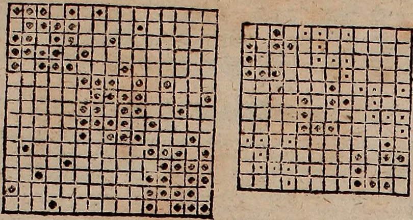 An illustration from Nützliches in lauter auserlesenen, wohl-approbirt- und meistentheils neu-inventirten Mustern bestehendes, Weber-Bild-Buch : als, zwey und siebenzig gesteinten Zeichnungen, von 15. bis auf 40. schäfftig und 32. Stück 16. und 20. schäfftigen Hin- und Wieder-Mödel, auch allerhand der nettesten Gattung von roth-gestreifften Arbeiten, sammt denen dazu gehörigen Zügen und Schnürungen : ingleichen allerhand nöthigen Bildern, auch Doppel-Kellisch, und einer Art von den Damast-Boden, 8. Flügel auf einen Bruch : dann eine Anweisung, wie sich diese Art Züg und Bilder zu halben Brüchen theilen, zerlegen, auch Doppel-Kellisch-Bilder so, wie man sie zum Gebrauch nöthig, selbst versetzen und verändern kan : wobey auch einer jeden Gattung insonderheit eine schrifftliche Anleitung voran gedruckt worden, 1783, leaf 208