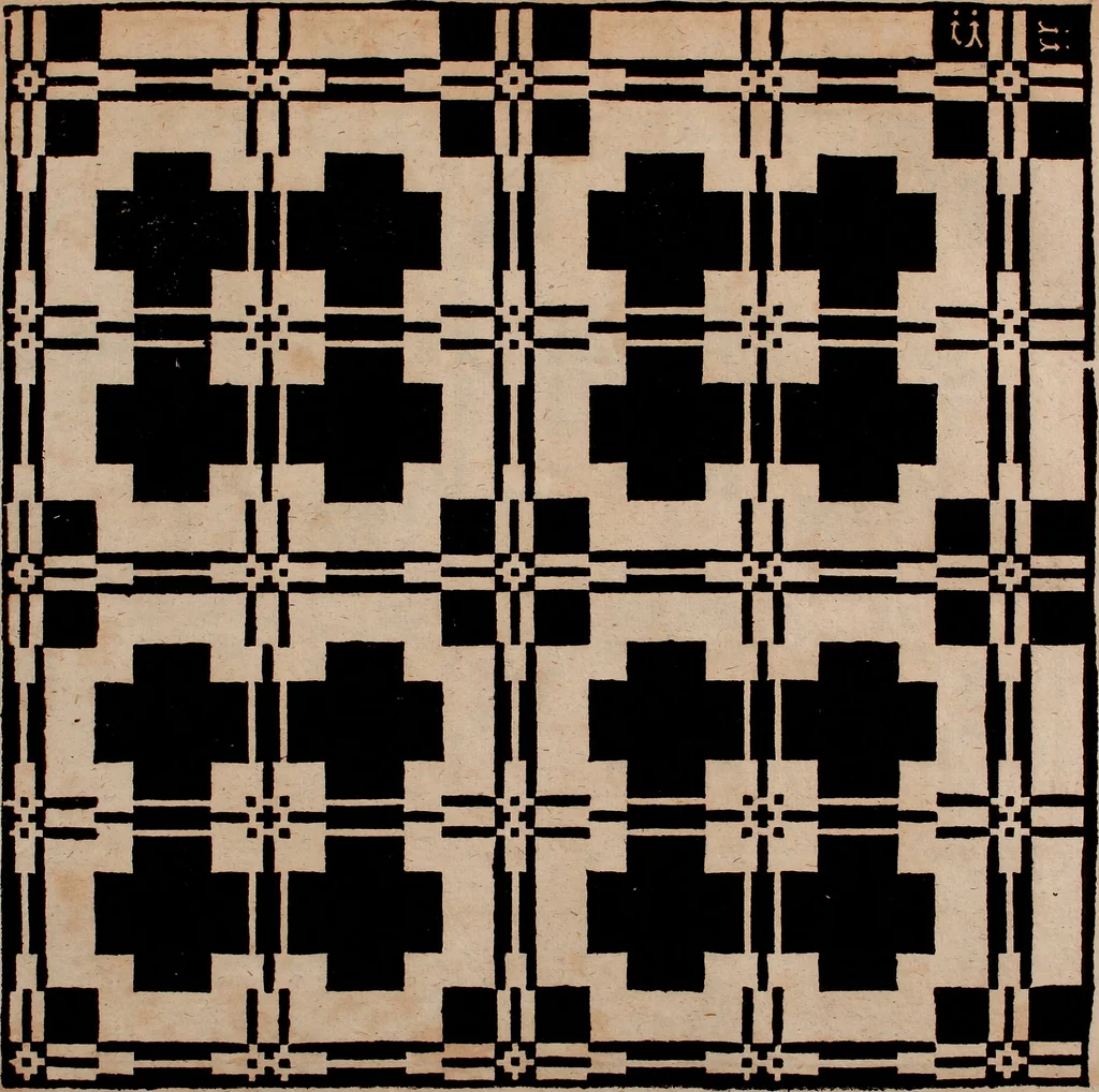 An illustration from Nützliches in lauter auserlesenen, wohl-approbirt- und meistentheils neu-inventirten Mustern bestehendes, Weber-Bild-Buch : als, zwey und siebenzig gesteinten Zeichnungen, von 15. bis auf 40. schäfftig und 32. Stück 16. und 20. schäfftigen Hin- und Wieder-Mödel, auch allerhand der nettesten Gattung von roth-gestreifften Arbeiten, sammt denen dazu gehörigen Zügen und Schnürungen : ingleichen allerhand nöthigen Bildern, auch Doppel-Kellisch, und einer Art von den Damast-Boden, 8. Flügel auf einen Bruch : dann eine Anweisung, wie sich diese Art Züg und Bilder zu halben Brüchen theilen, zerlegen, auch Doppel-Kellisch-Bilder so, wie man sie zum Gebrauch nöthig, selbst versetzen und verändern kan : wobey auch einer jeden Gattung insonderheit eine schrifftliche Anleitung voran gedruckt worden, 1783, leaf 38