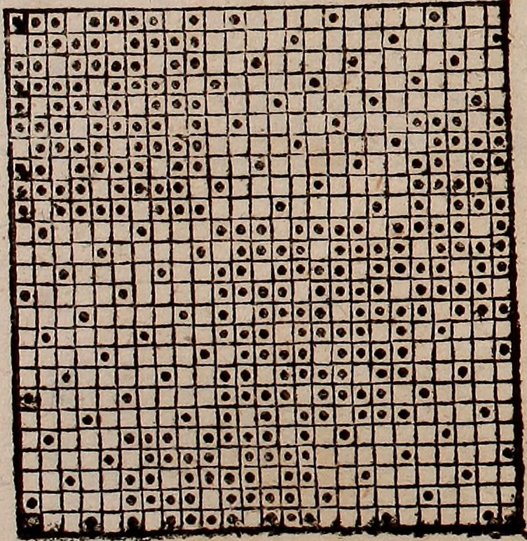 An illustration from Nützliches in lauter auserlesenen, wohl-approbirt- und meistentheils neu-inventirten Mustern bestehendes, Weber-Bild-Buch : als, zwey und siebenzig gesteinten Zeichnungen, von 15. bis auf 40. schäfftig und 32. Stück 16. und 20. schäfftigen Hin- und Wieder-Mödel, auch allerhand der nettesten Gattung von roth-gestreifften Arbeiten, sammt denen dazu gehörigen Zügen und Schnürungen : ingleichen allerhand nöthigen Bildern, auch Doppel-Kellisch, und einer Art von den Damast-Boden, 8. Flügel auf einen Bruch : dann eine Anweisung, wie sich diese Art Züg und Bilder zu halben Brüchen theilen, zerlegen, auch Doppel-Kellisch-Bilder so, wie man sie zum Gebrauch nöthig, selbst versetzen und verändern kan : wobey auch einer jeden Gattung insonderheit eine schrifftliche Anleitung voran gedruckt worden, 1783, leaf 84
