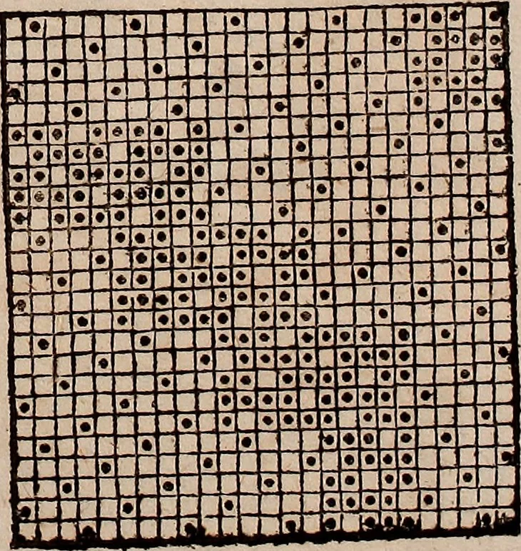 An illustration from Nützliches in lauter auserlesenen, wohl-approbirt- und meistentheils neu-inventirten Mustern bestehendes, Weber-Bild-Buch : als, zwey und siebenzig gesteinten Zeichnungen, von 15. bis auf 40. schäfftig und 32. Stück 16. und 20. schäfftigen Hin- und Wieder-Mödel, auch allerhand der nettesten Gattung von roth-gestreifften Arbeiten, sammt denen dazu gehörigen Zügen und Schnürungen : ingleichen allerhand nöthigen Bildern, auch Doppel-Kellisch, und einer Art von den Damast-Boden, 8. Flügel auf einen Bruch : dann eine Anweisung, wie sich diese Art Züg und Bilder zu halben Brüchen theilen, zerlegen, auch Doppel-Kellisch-Bilder so, wie man sie zum Gebrauch nöthig, selbst versetzen und verändern kan : wobey auch einer jeden Gattung insonderheit eine schrifftliche Anleitung voran gedruckt worden, 1783, leaf 84