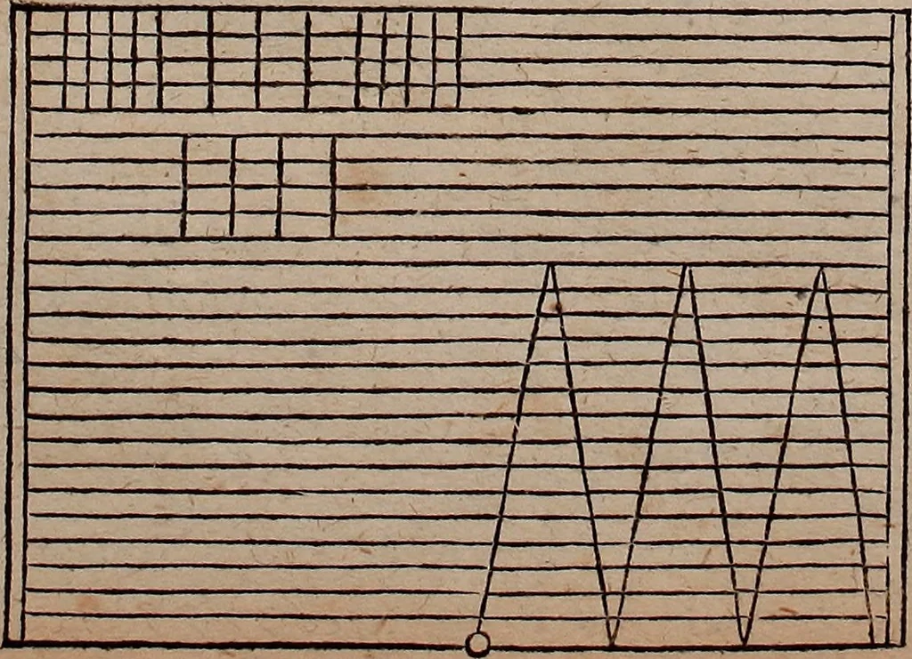An illustration from Nützliches in lauter auserlesenen, wohl-approbirt- und meistentheils neu-inventirten Mustern bestehendes, Weber-Bild-Buch : als, zwey und siebenzig gesteinten Zeichnungen, von 15. bis auf 40. schäfftig und 32. Stück 16. und 20. schäfftigen Hin- und Wieder-Mödel, auch allerhand der nettesten Gattung von roth-gestreifften Arbeiten, sammt denen dazu gehörigen Zügen und Schnürungen : ingleichen allerhand nöthigen Bildern, auch Doppel-Kellisch, und einer Art von den Damast-Boden, 8. Flügel auf einen Bruch : dann eine Anweisung, wie sich diese Art Züg und Bilder zu halben Brüchen theilen, zerlegen, auch Doppel-Kellisch-Bilder so, wie man sie zum Gebrauch nöthig, selbst versetzen und verändern kan : wobey auch einer jeden Gattung insonderheit eine schrifftliche Anleitung voran gedruckt worden, 1783, leaf 86