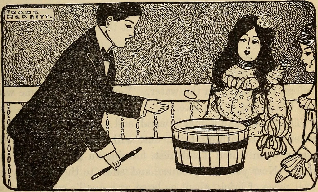 An illustration from Wehman Bros.' new book of one hundred and fifty parlor tricks and games : home-made apparatus, 1905, leaf 34