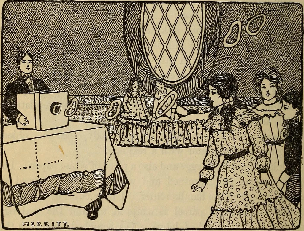 An illustration from Wehman Bros.' new book of one hundred and fifty parlor tricks and games : home-made apparatus, 1905, leaf 7