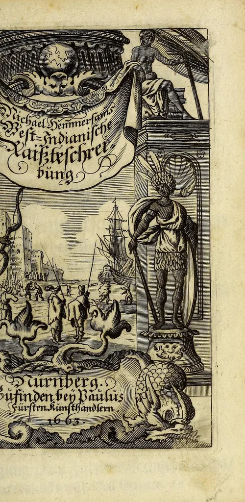 An illustration from West-indianische Reissbeschreibung, de An. 1639. biss 1645. von Ambsterdam nach St. Jorius de Mina, ein Castel, in Africa,, 1663, leaf 9