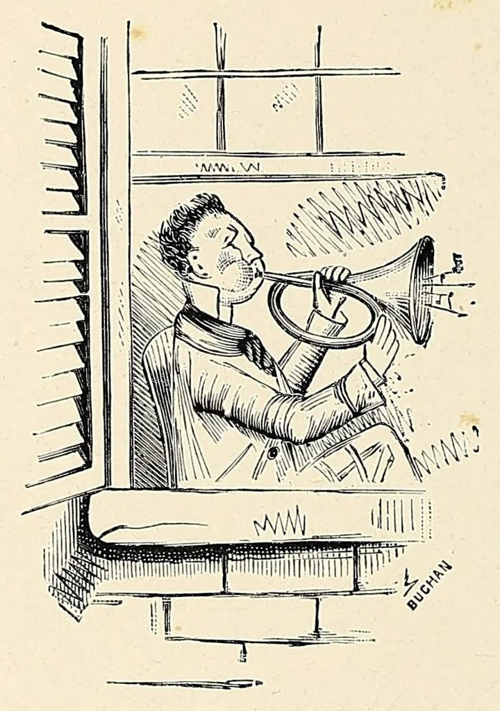 An illustration from Wheel songs : poems of bicycling, 1884, leaf 70