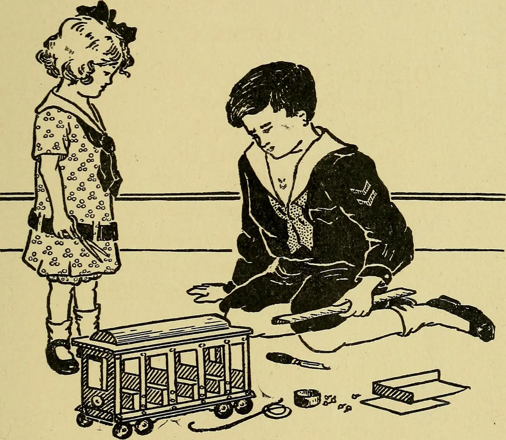 An illustration from When mother lets us make toys; a book which develops ingenuity and inventive power through the making of unique toys out of materials which every boy and girl can get with almost no expense, 1915, leaf 100