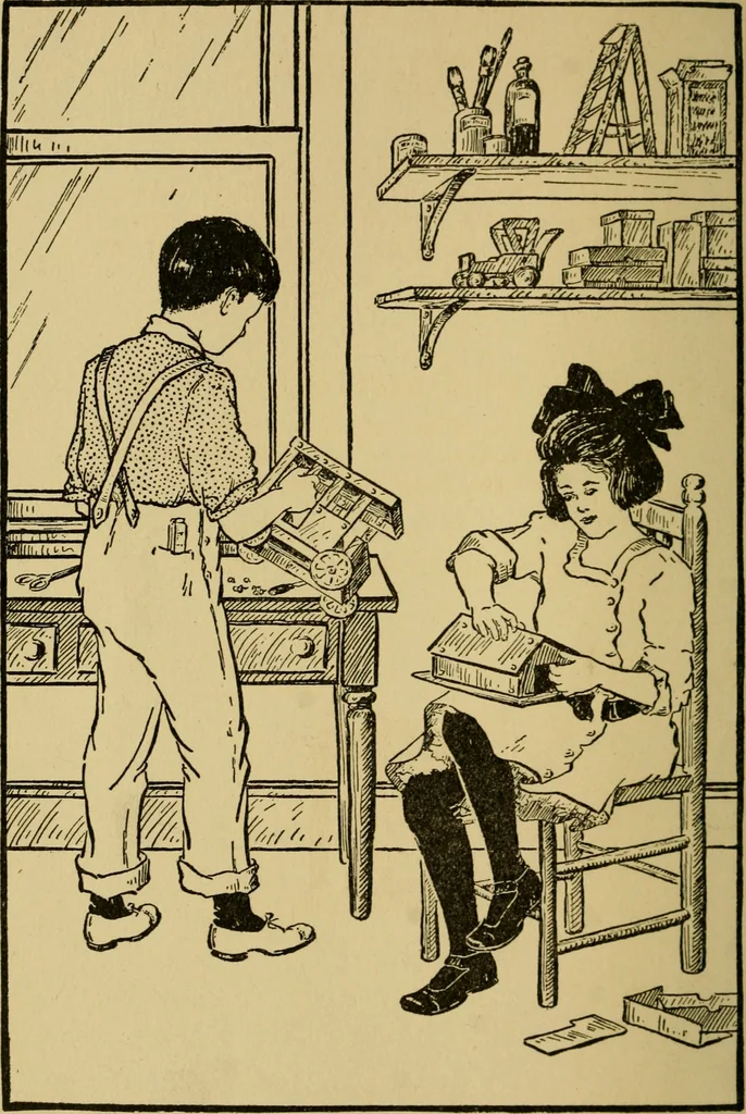 An illustration from When mother lets us make toys; a book which develops ingenuity and inventive power through the making of unique toys out of materials which every boy and girl can get with almost no expense, 1915, leaf 5