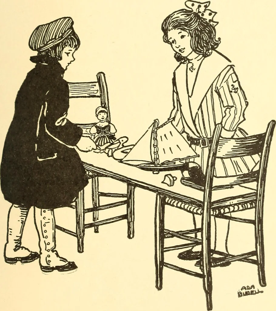 An illustration from When mother lets us play, 1911, leaf 72