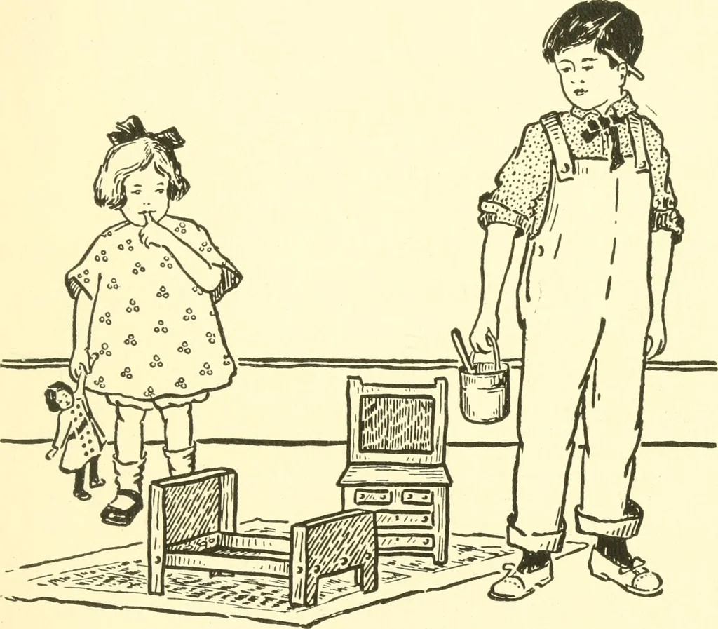 An illustration from When mother lets us make paper box furniture; a book which shows children just how to make most attractive toy furniture out of materials which cost practically nothing--toys which give as much pleasure as those from expensive toy shops, 1914, leaf 52