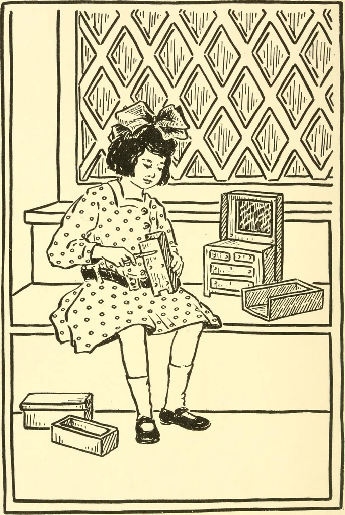 An illustration from When mother lets us make paper box furniture; a book which shows children just how to make most attractive toy furniture out of materials which cost practically nothing--toys which give as much pleasure as those from expensive toy shops, 1914, leaf 7