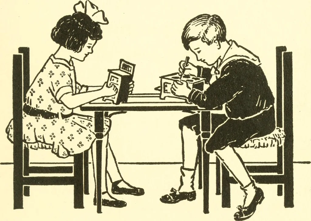 An illustration from When mother lets us make paper box furniture; a book which shows children just how to make most attractive toy furniture out of materials which cost practically nothing--toys which give as much pleasure as those from expensive toy shops, 1914, leaf 74