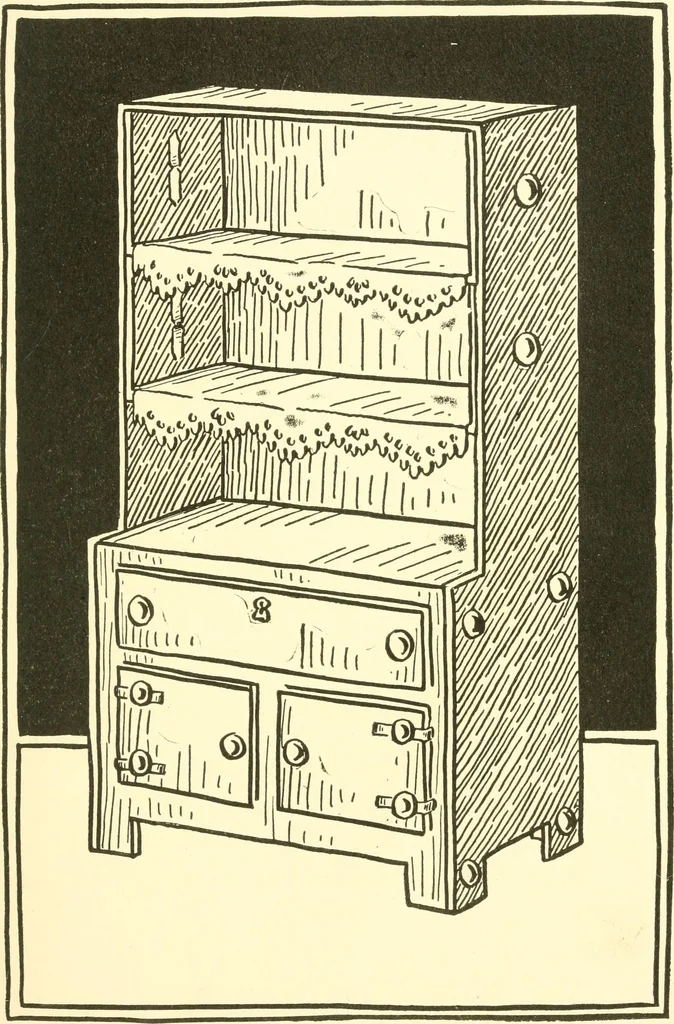 An illustration from When mother lets us make paper box furniture; a book which shows children just how to make most attractive toy furniture out of materials which cost practically nothing--toys which give as much pleasure as those from expensive toy shops, 1914, leaf 88