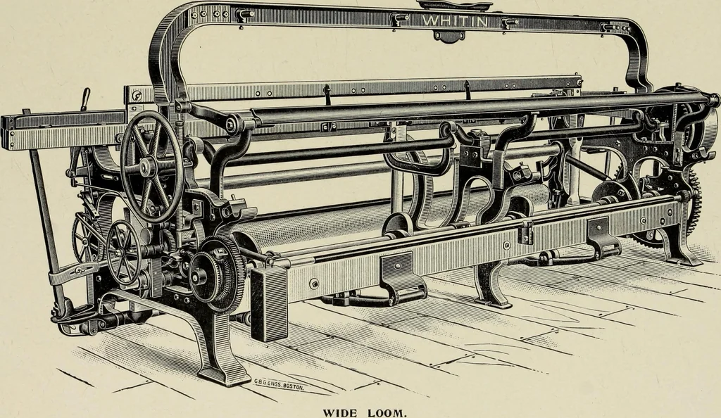 An illustration from The Whitin Machine Works, Whitinsville, Mass. builders of cotton machinery : cards, railway heads, drawing frames, spinning frames, spoolers, wet and dry twisters, reels, long chain quilling machines, looms, etc., etc, 1896, leaf 112