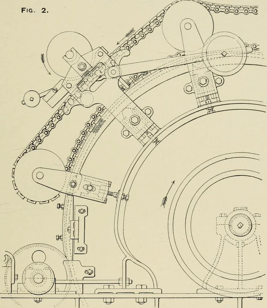 An illustration from The Whitin Machine Works, Whitinsville, Mass. builders of cotton machinery : cards, railway heads, drawing frames, spinning frames, spoolers, wet and dry twisters, reels, long chain quilling machines, looms, etc., etc, 1896, leaf 20